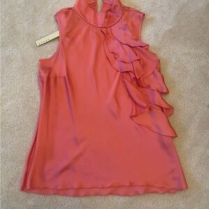 Kenar Pink Ruffled Mandarin Collar Blouse